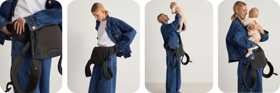 Anex Whiz-hug - egronomiczne nosidło dziecięce - zapinanie dziecka