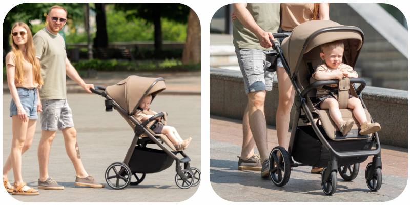 carrello bravo sl deluxe - dziecięcy wózek spacerowy - widok od przodu i od boku - zdjęcie lifestyle